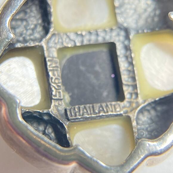 NF 925 Sterling Silver Onyx Mother of Pearl Marcasite Pendant - Picture 4 of 12